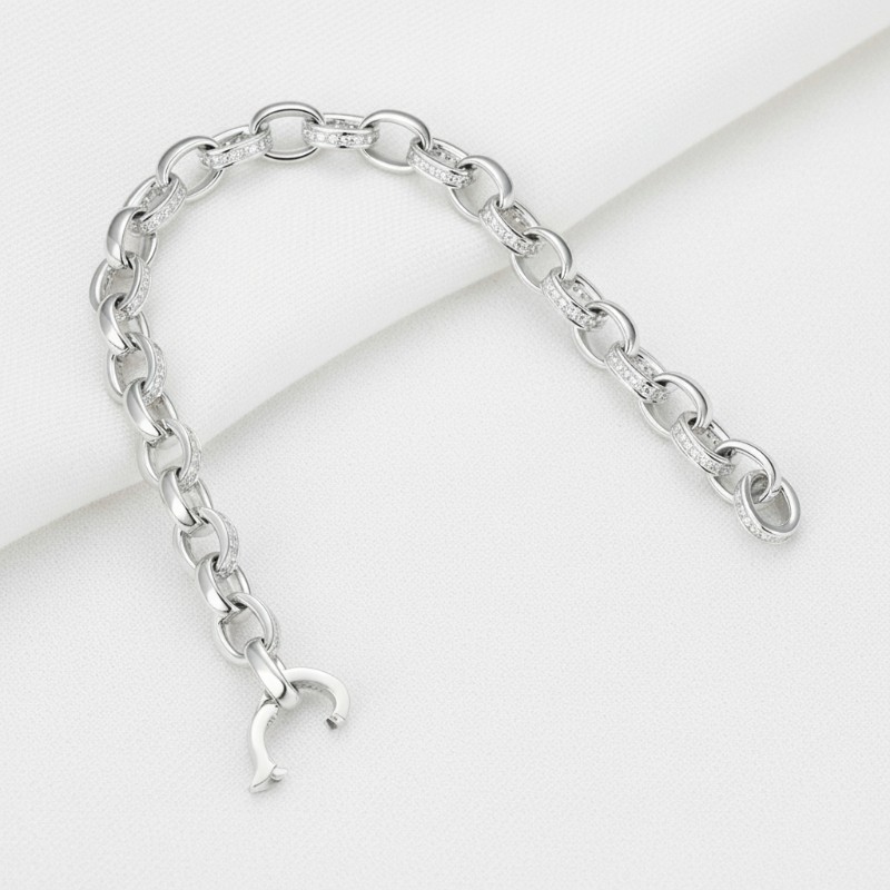 1.2mm Moissanite 925 Sterling Silver Buckle Bracelet for Unisex Hip-hop Jewelry