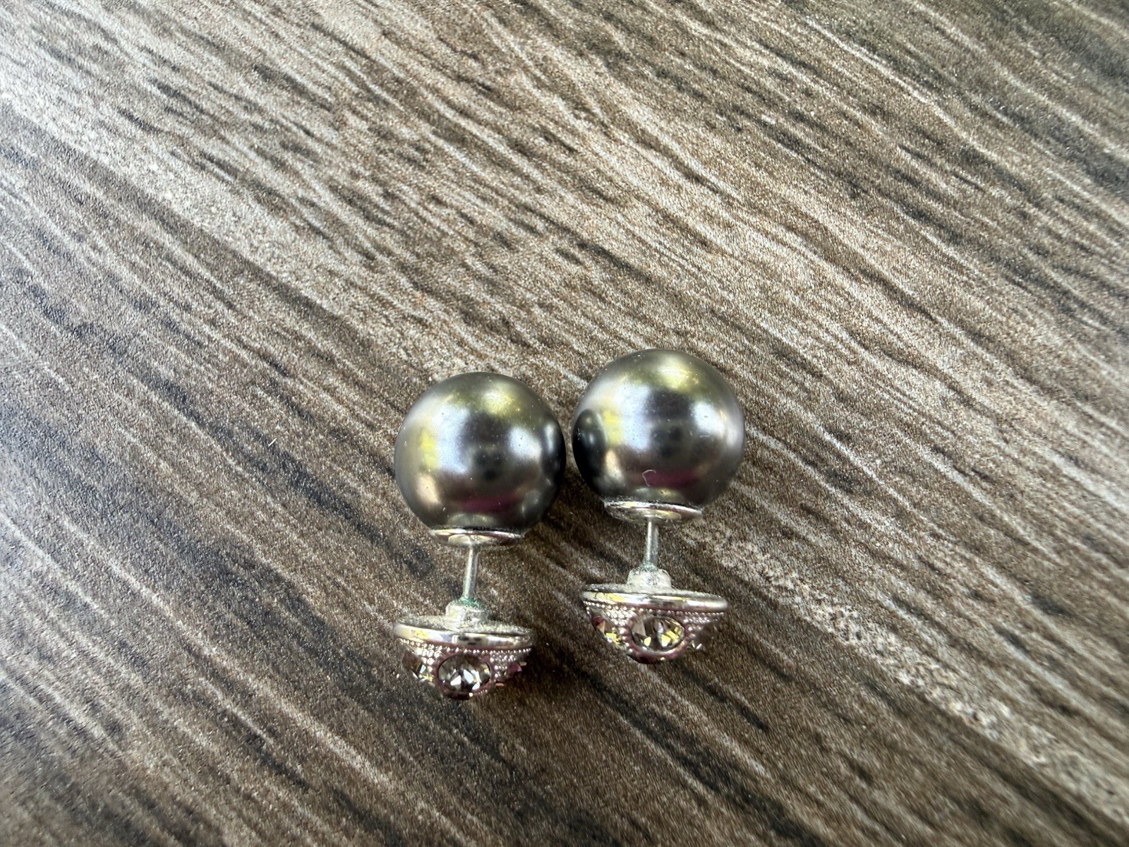 Touchstone Crystal Flipside Gray Pearl Reversible Stud Earrings Crystal Pavé