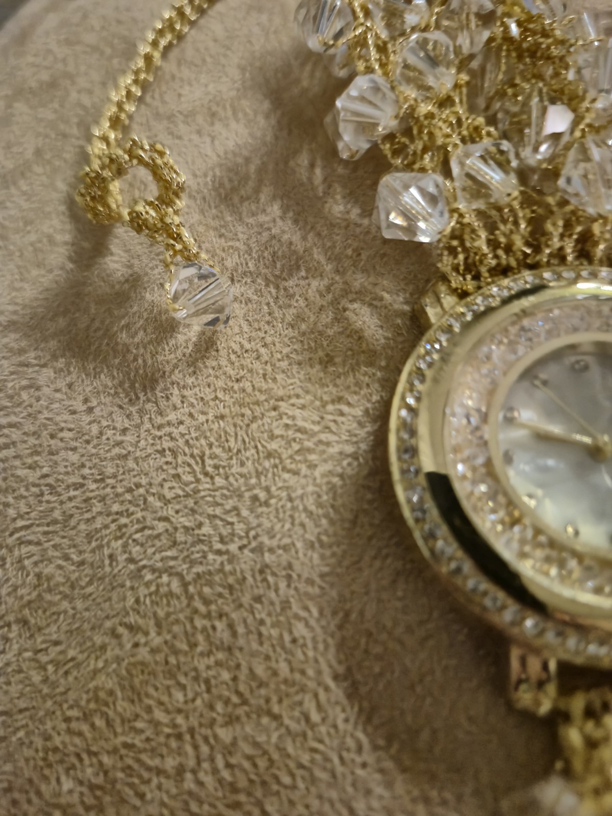 Handmade Gold Crochet Crystal Beaded Women Wrist Watch Bracelet Luxury Boho Gift