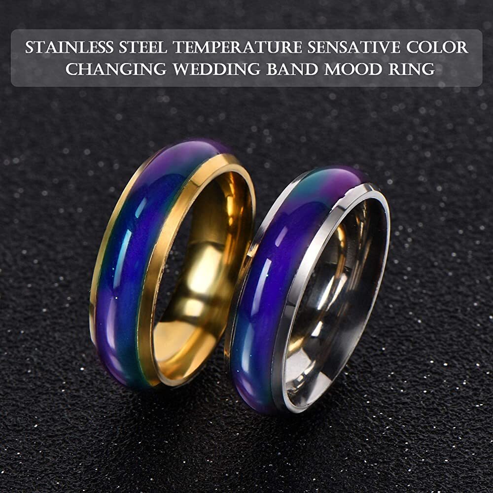 Stainless Steel Temperature Color Changing Wedding Band Mood Ring Gift Unisex