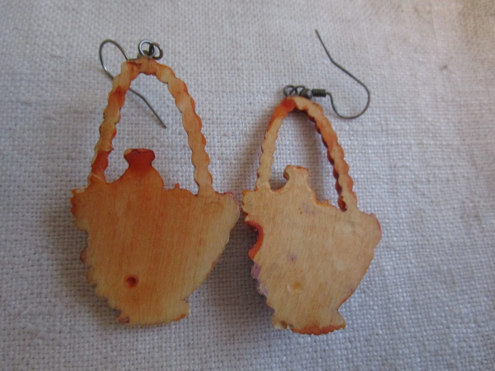 Wood Basket/fruits Dangle pierced Earrings, enamel/ceramic/wood NO24-29