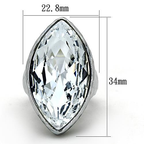 Women’s Ring, Clear Top Grade Crystal, Rhodium Plated, Stainless Steel