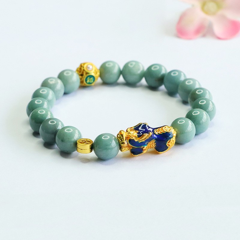 Real Grade A Natural Green Jade Jadeite Women Lucky Pixiu Beads Bracelet