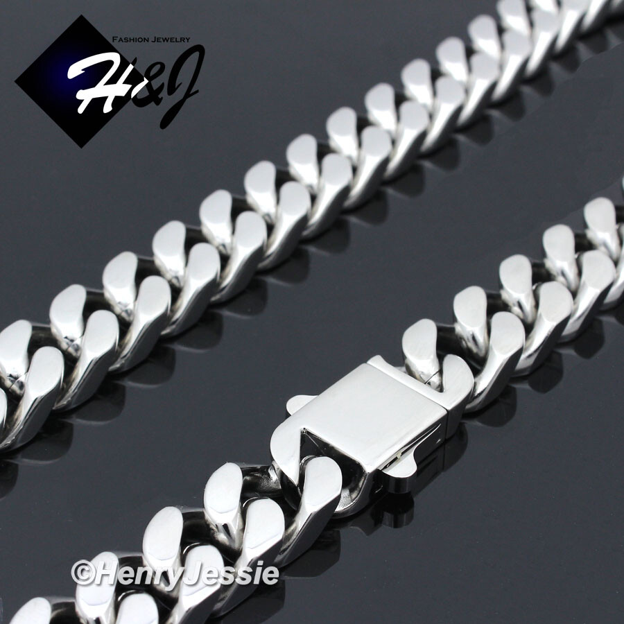 7.5″-11″MEN Stainless Steel 7/10/12mm Silver Miami Cuban Curb Chain Bracelet*166