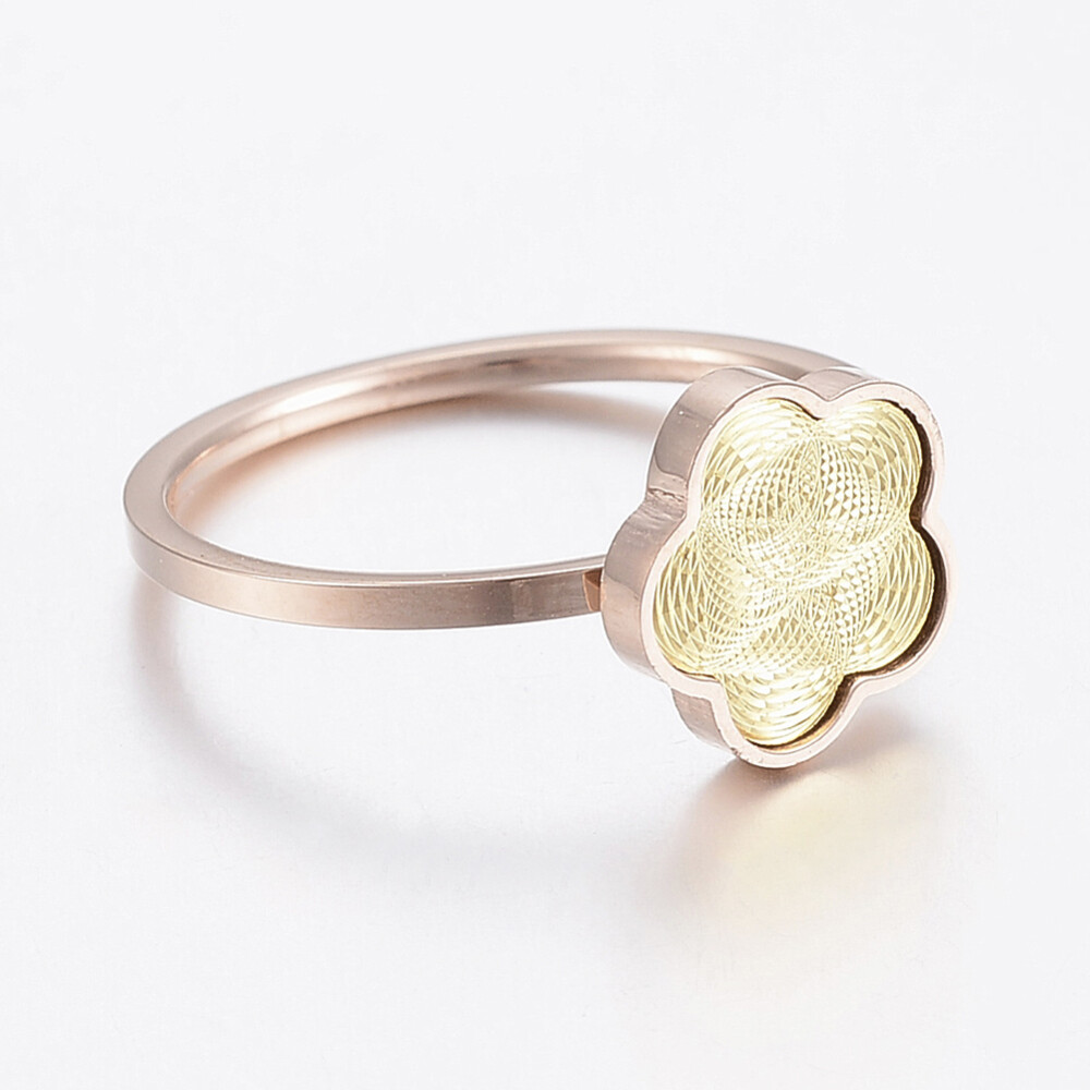 304 Stainless Steel Rings Flower Gold Rose Gold Size 7 17mm Z724