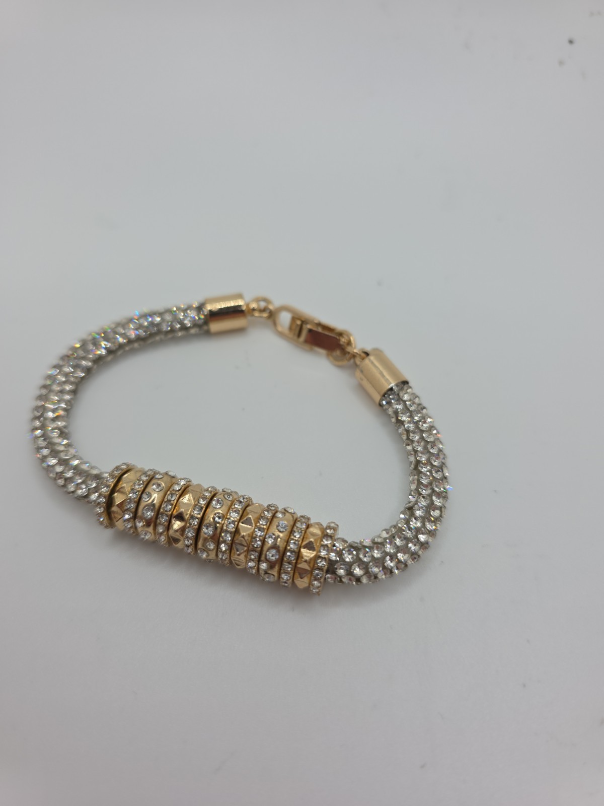 Karl Lagerfeld Paris Glass Stone Pave Tube Chain Flex Bracelet Gold-Tone