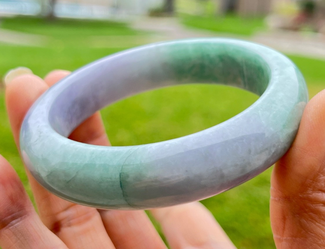 Natural Grade A Burmese Jadeite Bangle 52.7mm Lavender & Green – Unique Piece