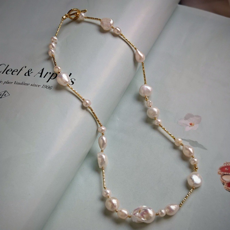 Handmade Baroque Pearl Jewelry Set Necklace Bracelet Earrings Women Daily Gift