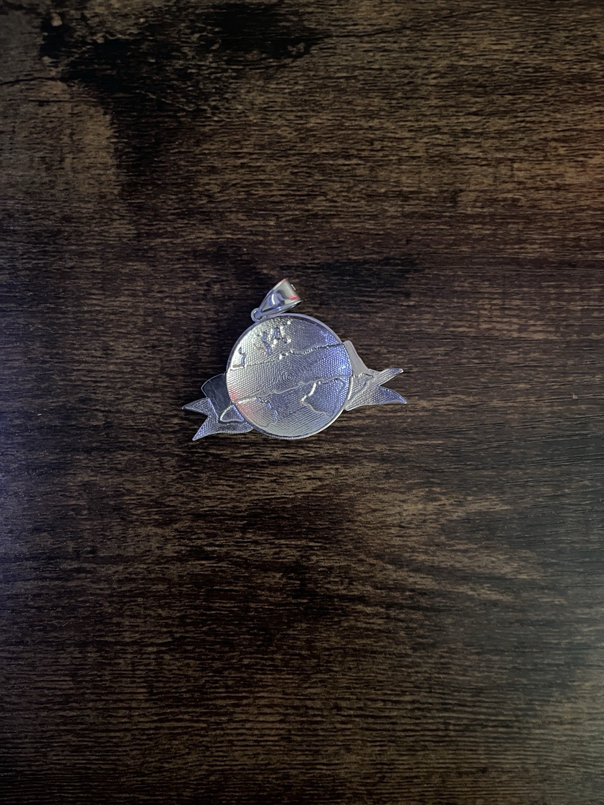 Silver Tone “The World’s Wonders” Globe Pendant – Round Metal No Stone