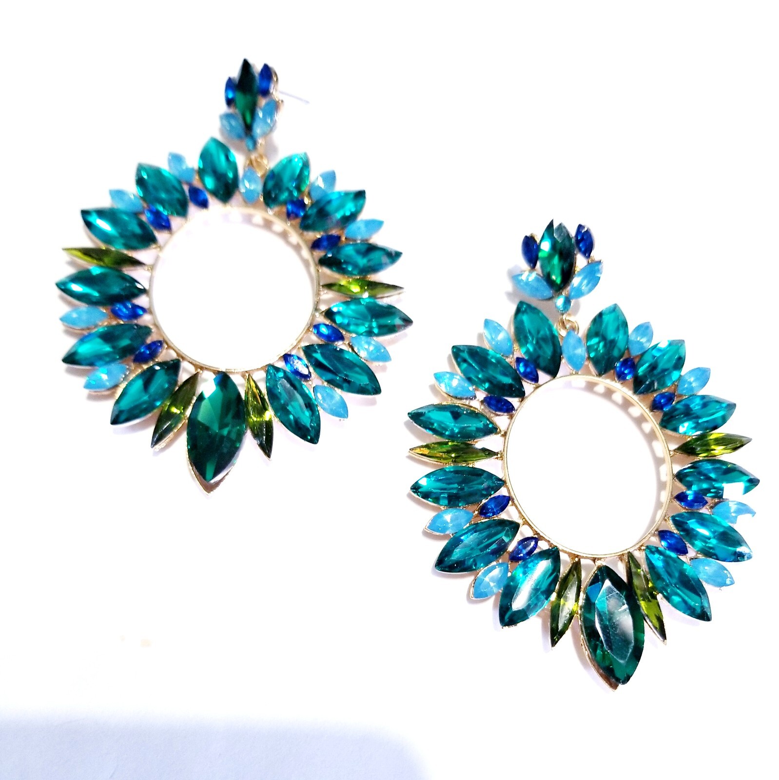 Aqua Crystal Bridesmaid Rhinestone Chandelier Drop Earrings 3.2 inch Jewelry