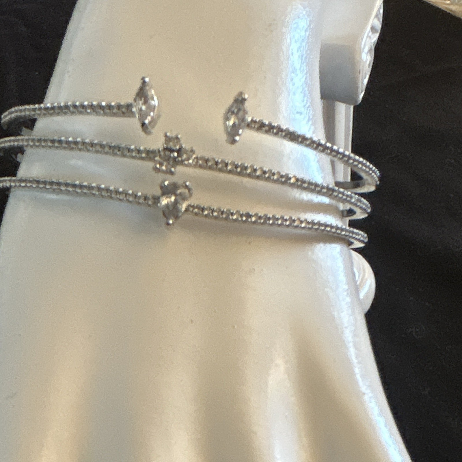 Luxurious Micro Pave 3 Row Cuff Bangle Silver Tone With 5 larger Cz in center