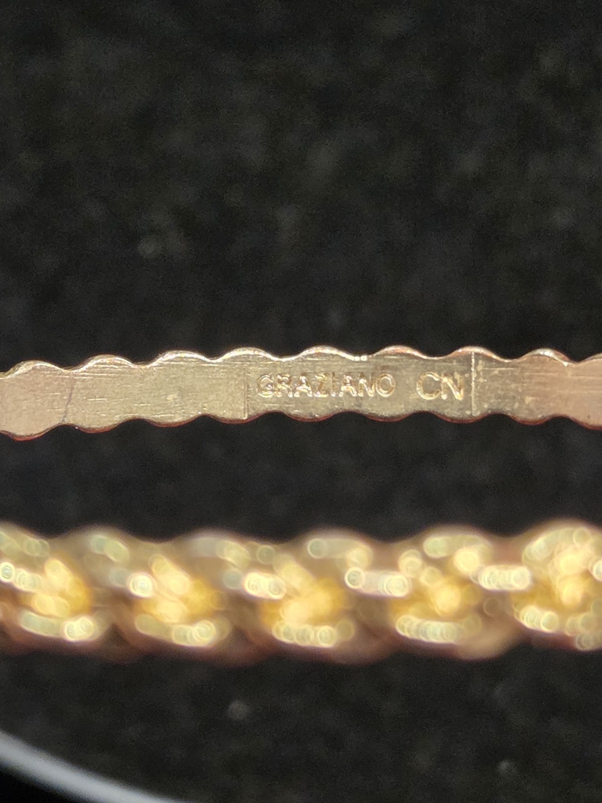 Gold Tone Rope Bangle Bracelet Graziano CN Signed Slip-On Metal Round No Stone