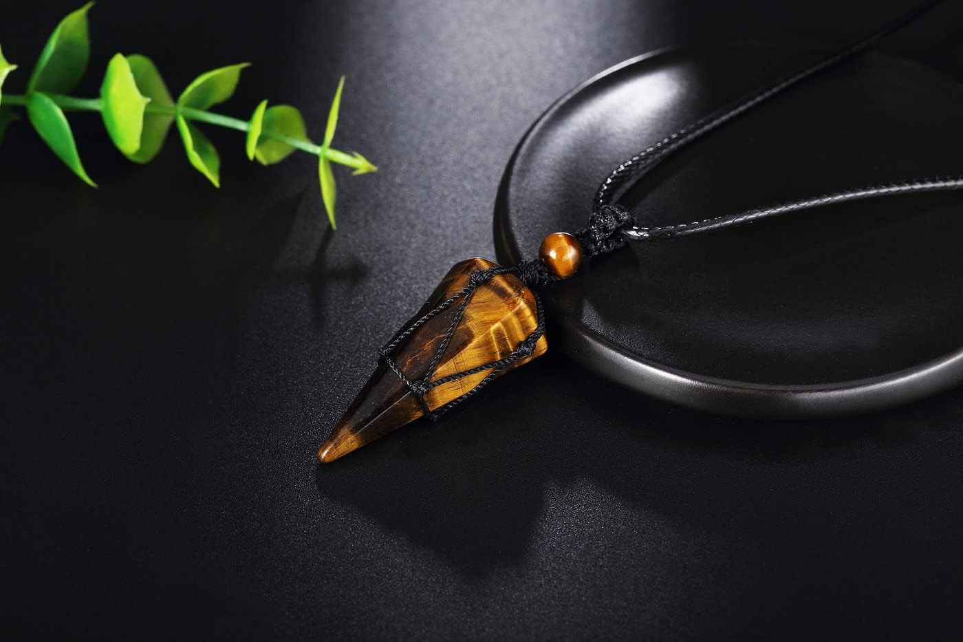 Healing Crystal Necklace for Men Jewelry Gift | Adjustable Black Rope Natural Ge