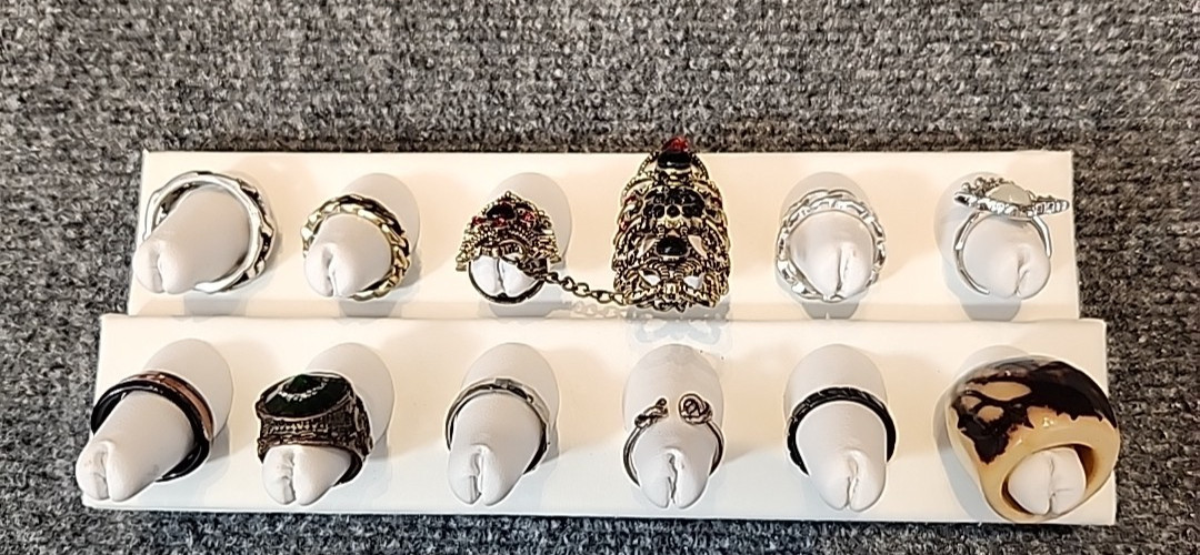 Jewelry 11 Rings Gothic Collection Skull 2 Rings w/Chain See Description #203