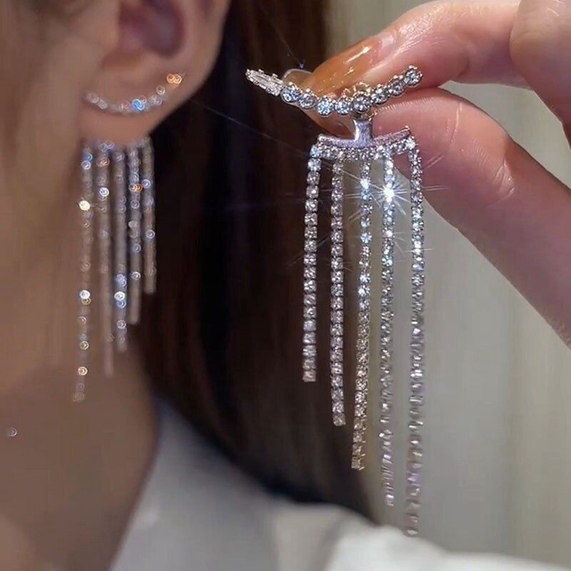 Tassel Earrings Dangle Bride Earrings Drop Wedding Jewelry Shiny Tassel Bling
