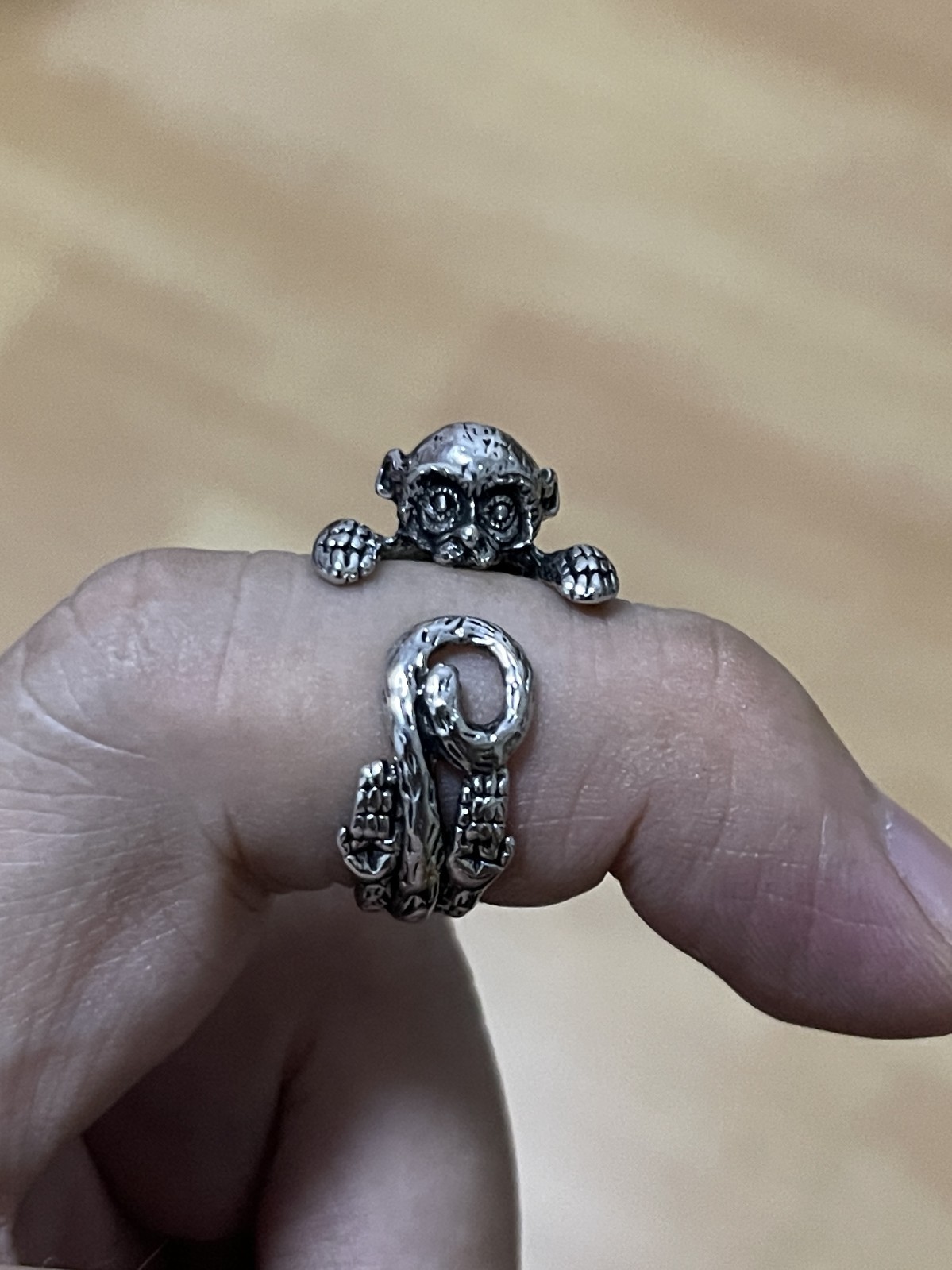 Antique Style Unisex Punk 3D Monkey Silver Adjustable Band Ring