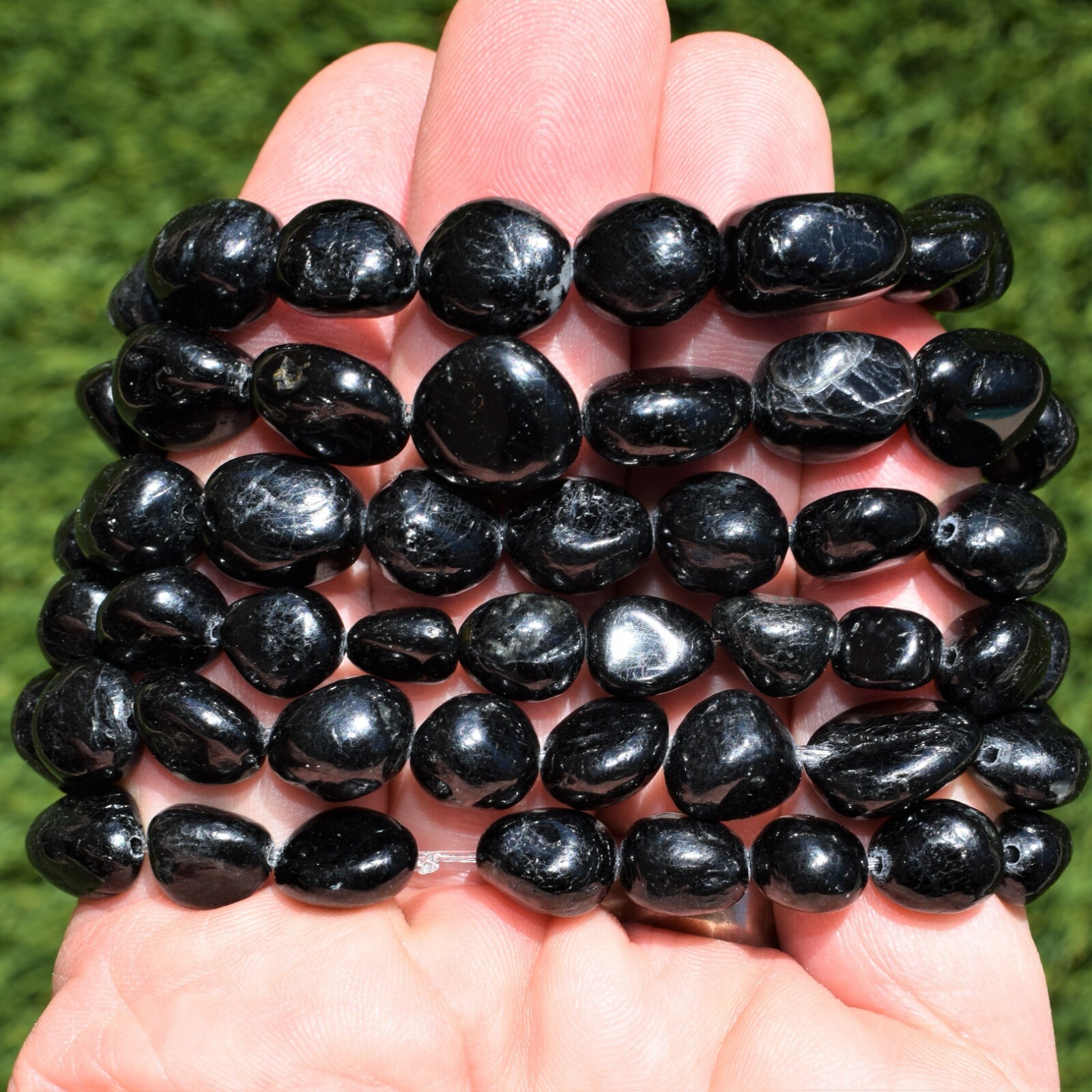CHARGED 7″ Natural Black Tourmaline Crystal Stretchy Bracelet + Selenite Heart