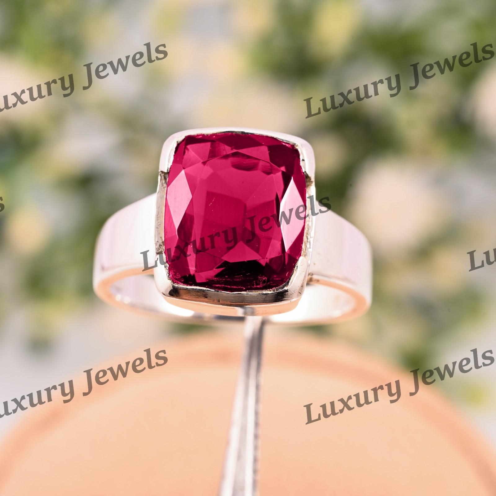 Natural Pink Tourmaline Gemstone Ring 925 Silver Gift for Him