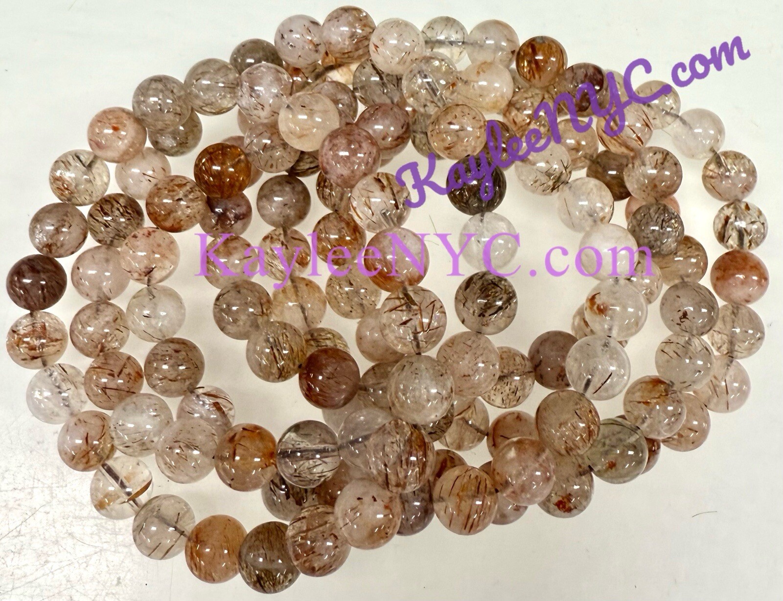 Wholesale Lot 6 Pcs Natural Rutilated Quartz 8mm 7.5” Stretch Bracelet