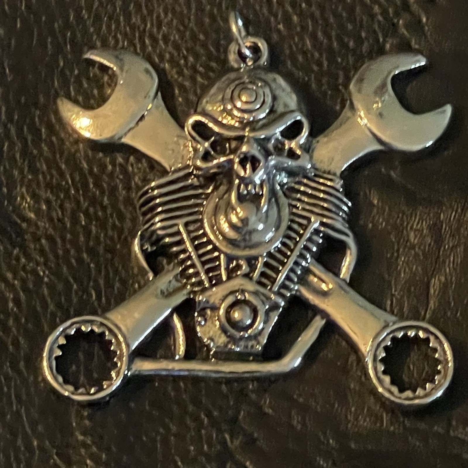 Silver-Tone Metal Skull Biker Charm Pendant, Skull Shape, No Stone, 0 Gems