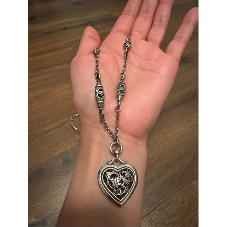 Brighton Silver Tone Filigree Heart Necklace and Bracelet Set Floral Jewelry