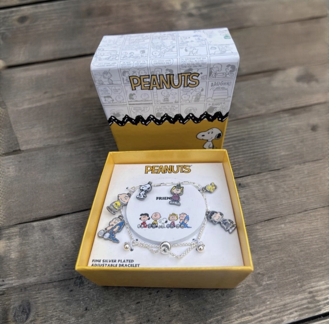 Peanuts Gang Snoopy Woodstock “Friends” Bracelet Fine Silver Plated Adjustable