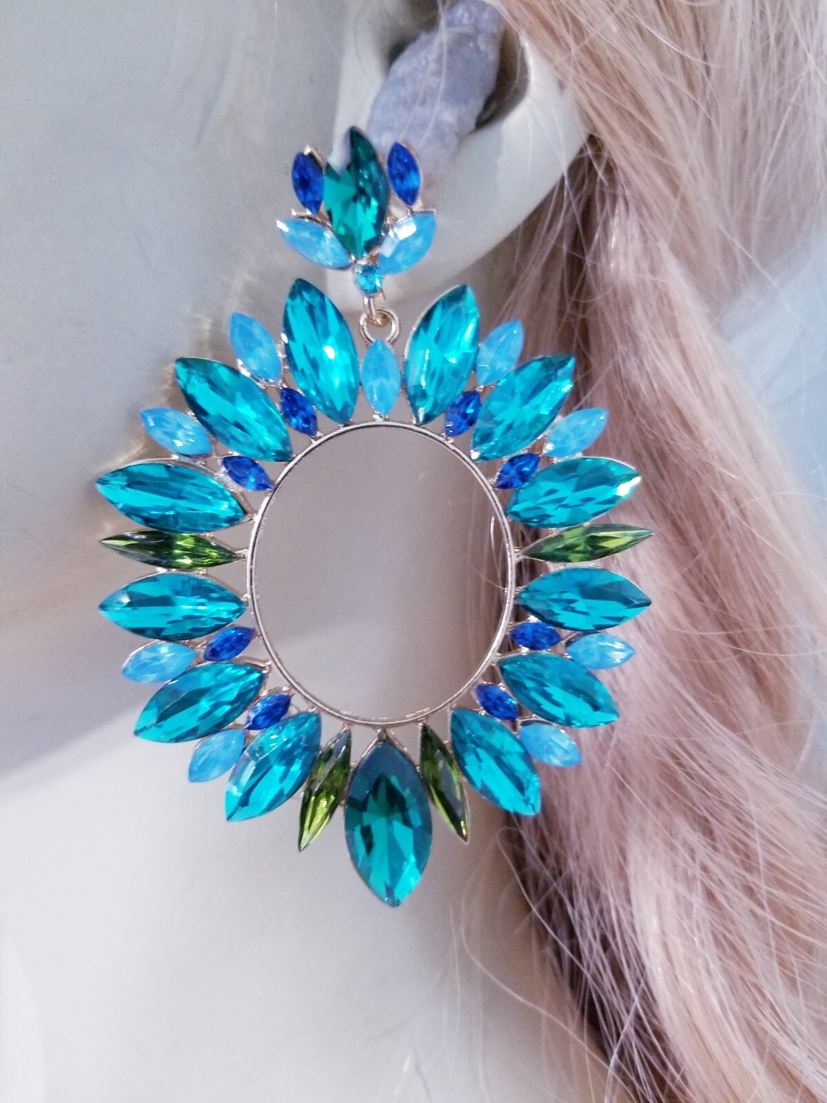 Aqua Crystal Bridesmaid Rhinestone Chandelier Drop Earrings 3.2 inch Jewelry