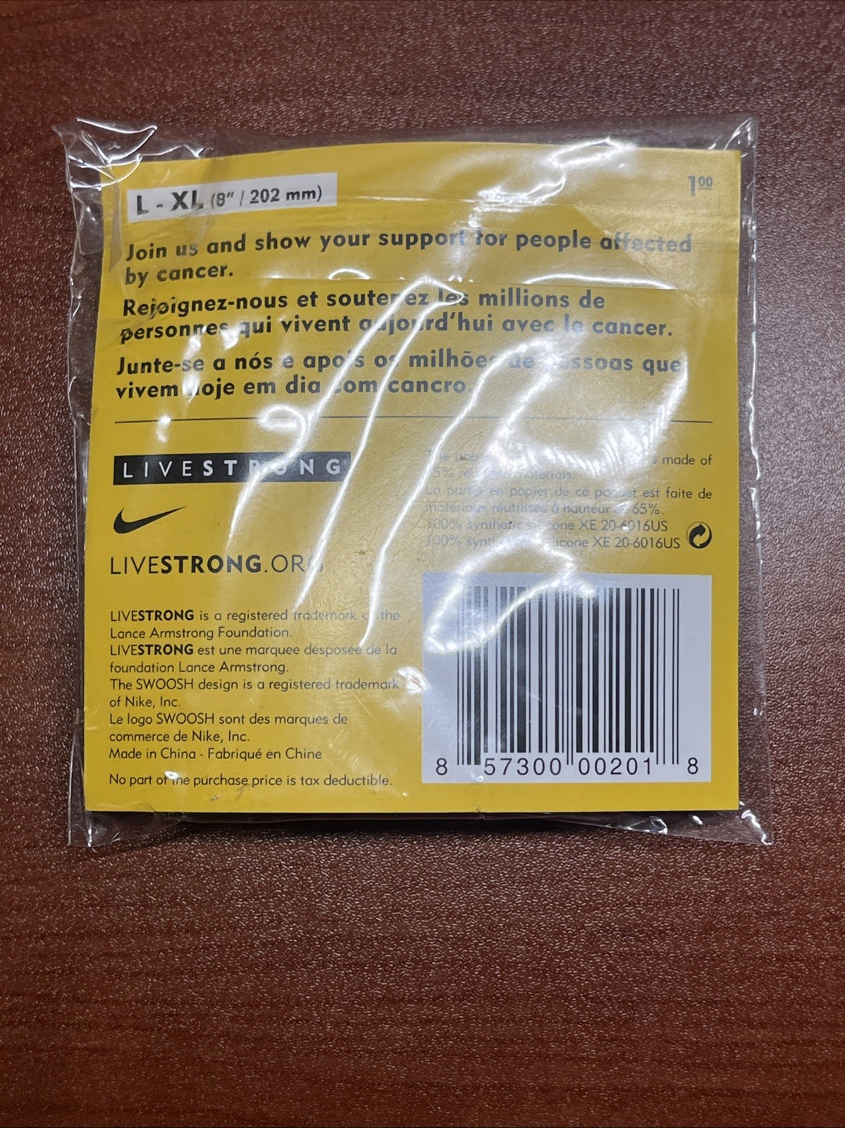 Nike LiveSTRONG Authentic Wristband Bracelet NEW (Size L/G-XL) 8″/202mm
