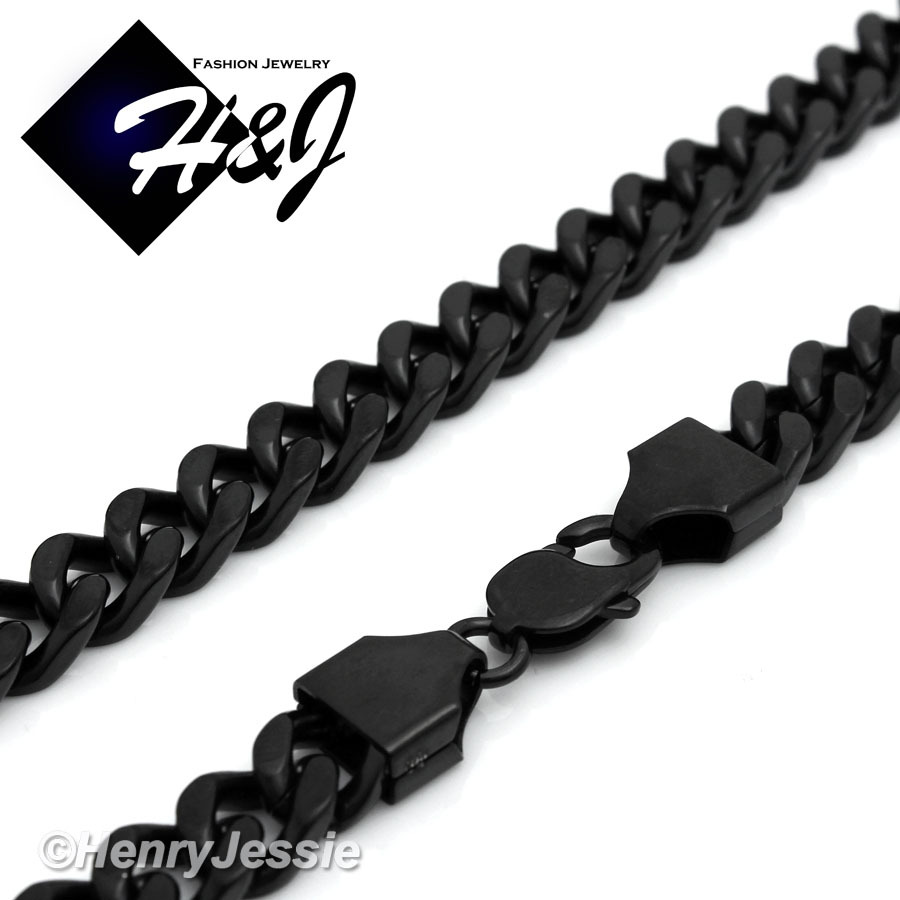 18-40″MEN Stainless Steel 9mm Black Plated Cuban Chain Necklace Cross Pendant*28