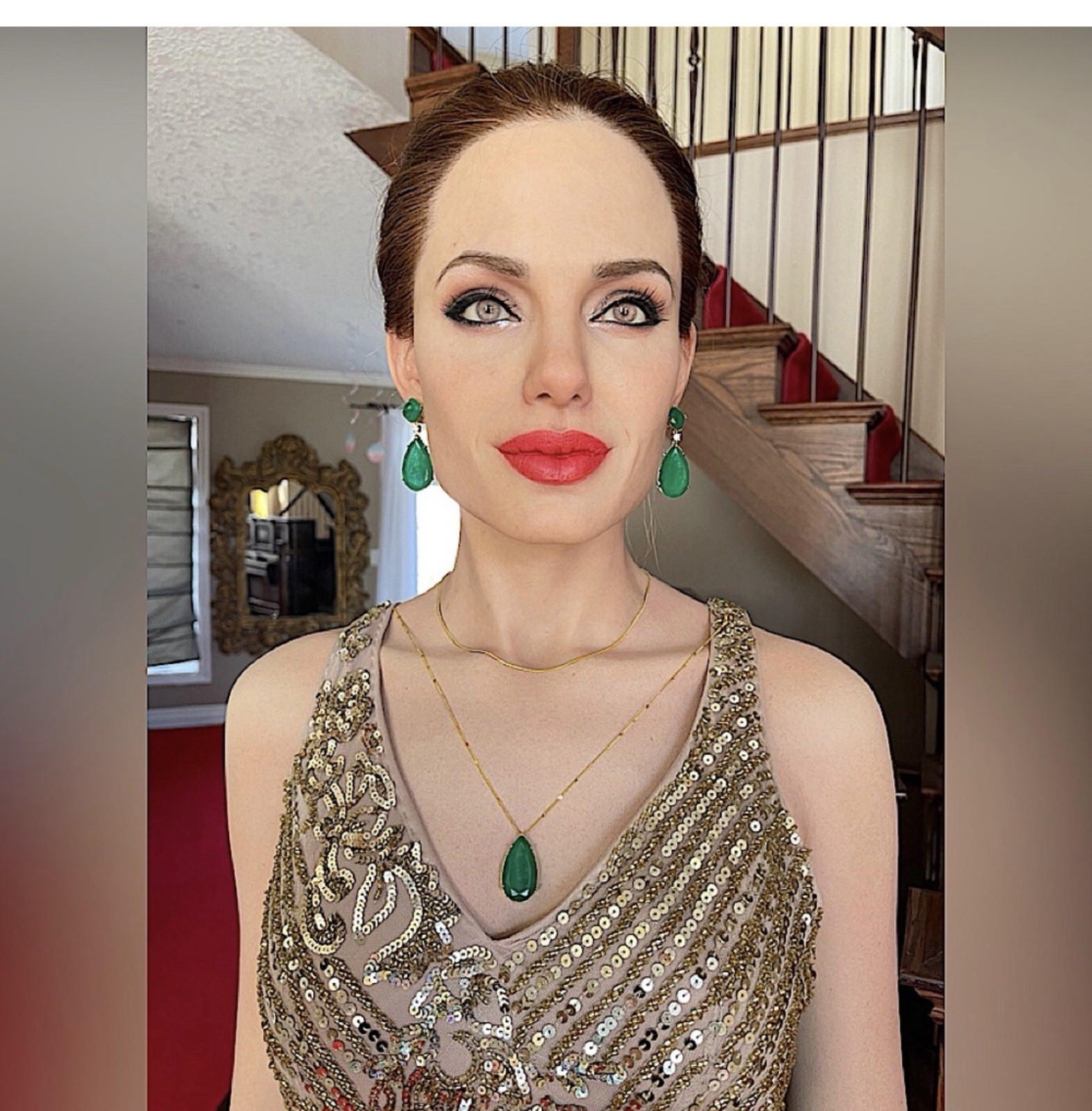 Green Pear 100% Zambian Emerald Necklace & Earrings Jewelry Elegant Teardrop