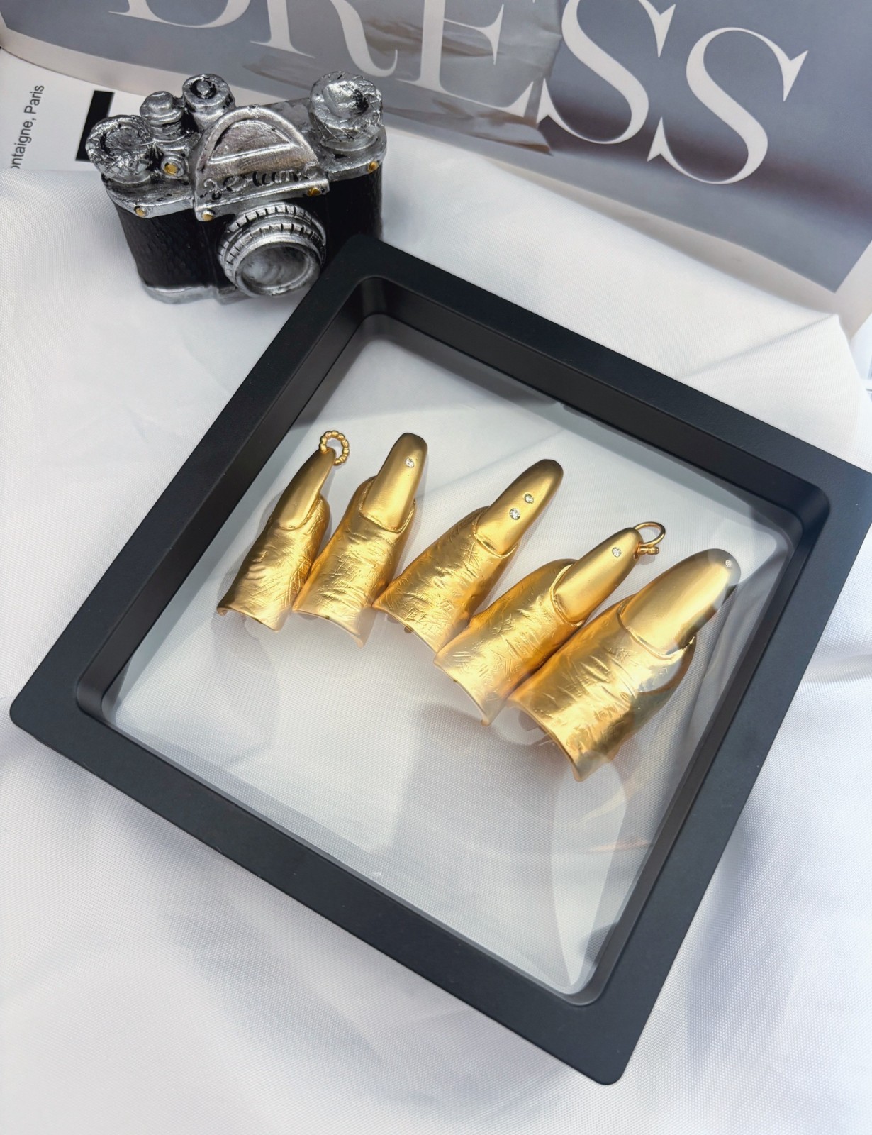 AUTH Schiaparelli High Quality Rhinestone 18K Gold a set 5PCS Ring Lover Gift