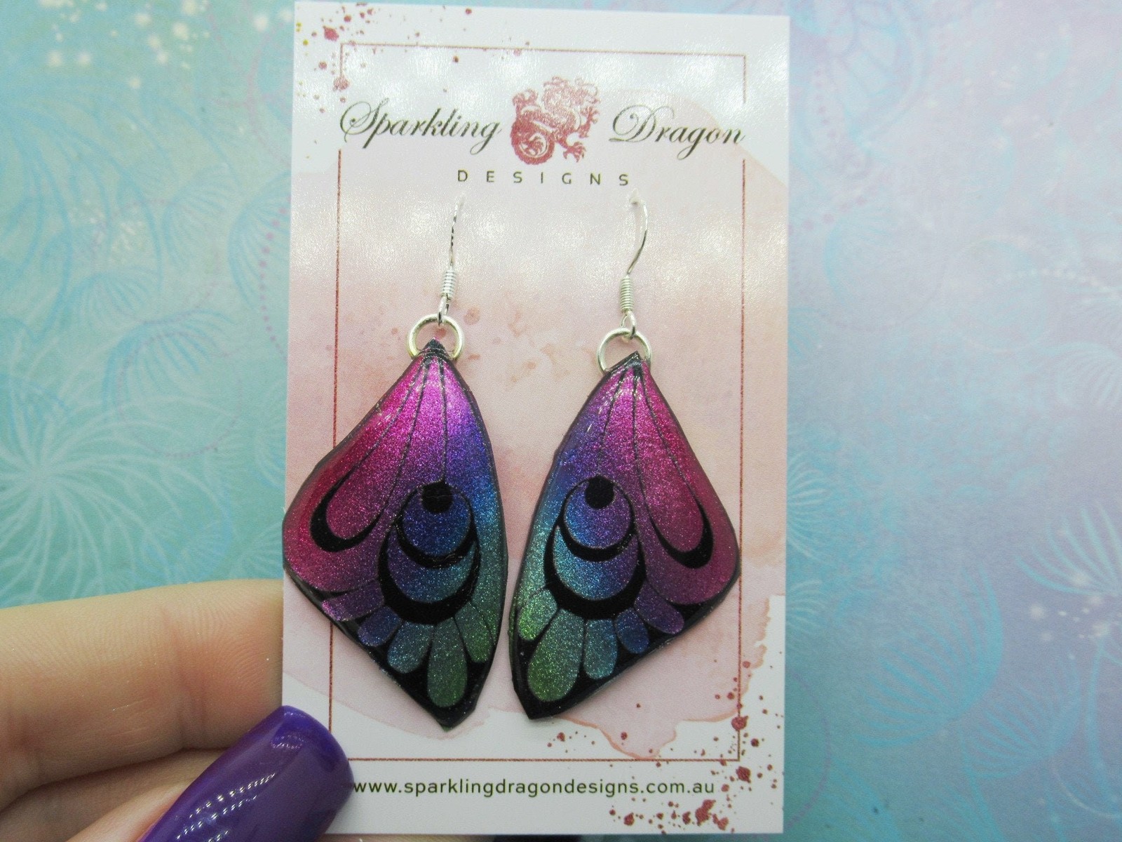 Butterfly Earrings Pink and Blue with Crescents – Fairy Jewellery, Gift for her