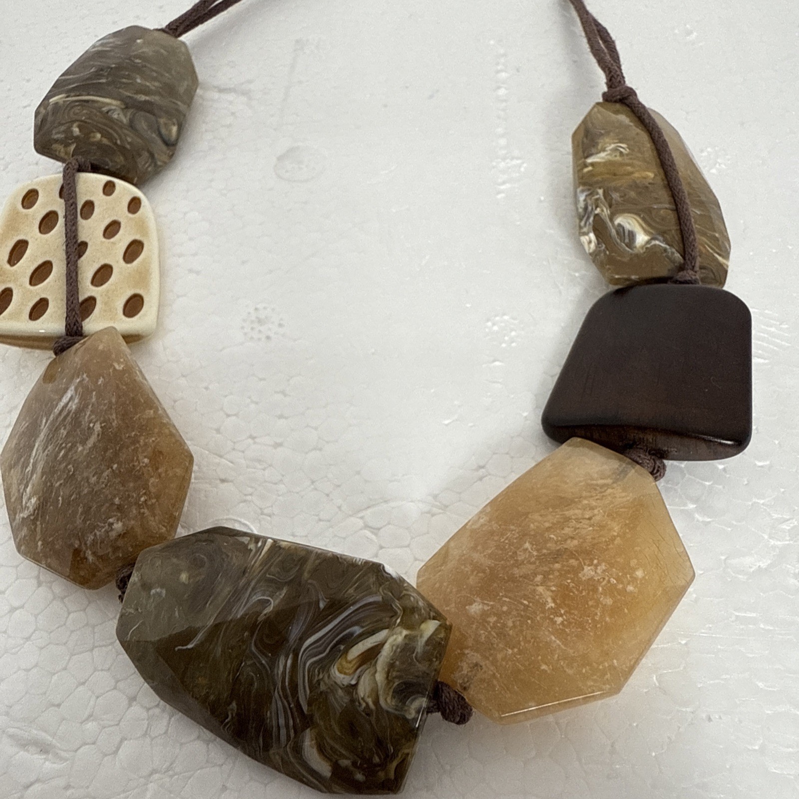 Retro Bohemian Necklace Brown Beaded Tan Earth Style