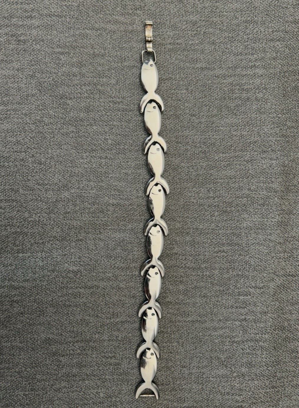 925 sterling Fish Bar Link Chain Bracelet, Fold-Over Clasp, No Stone