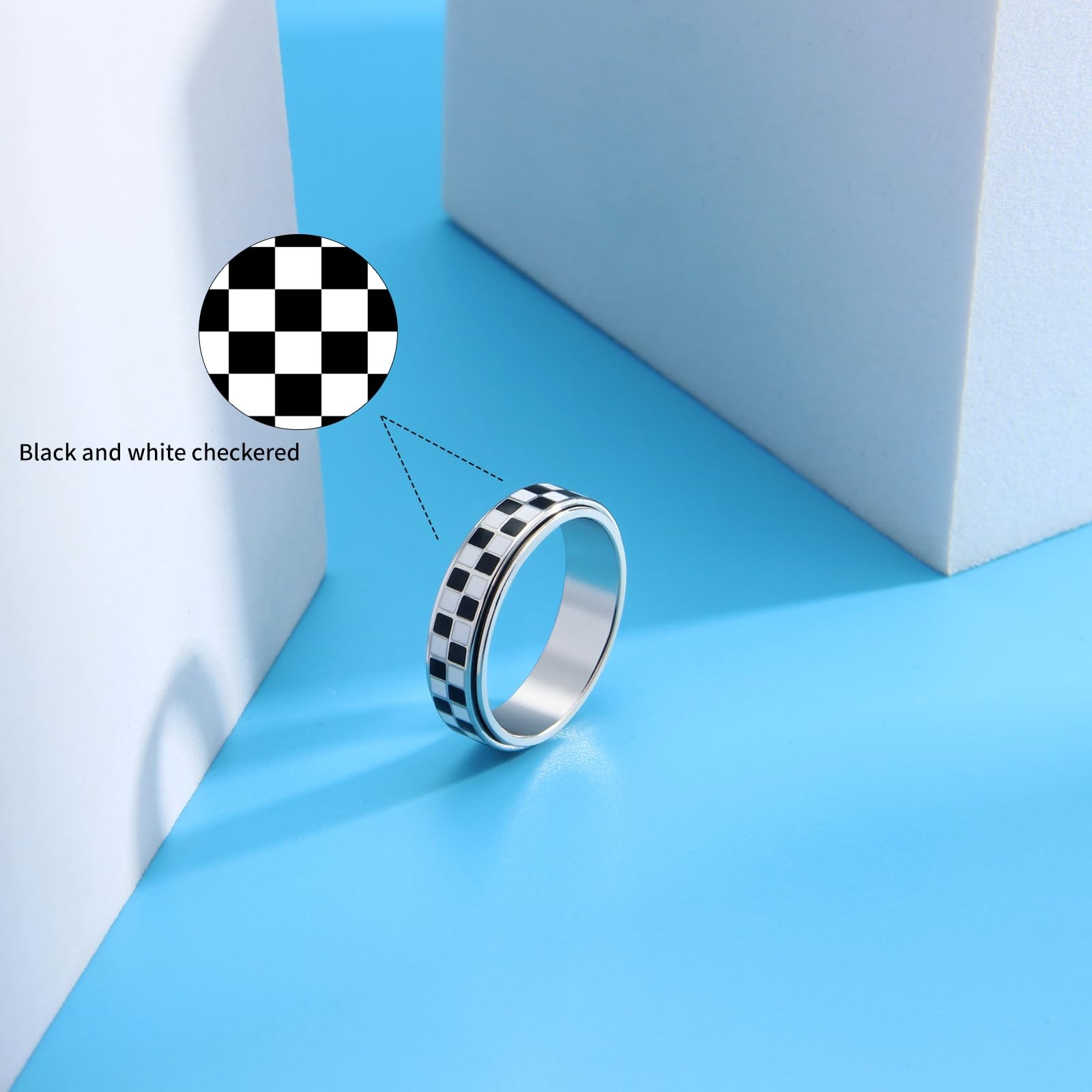 Checkered Fidget Ring for Adults – 18K Gold Plated Stainless Steel Size 8