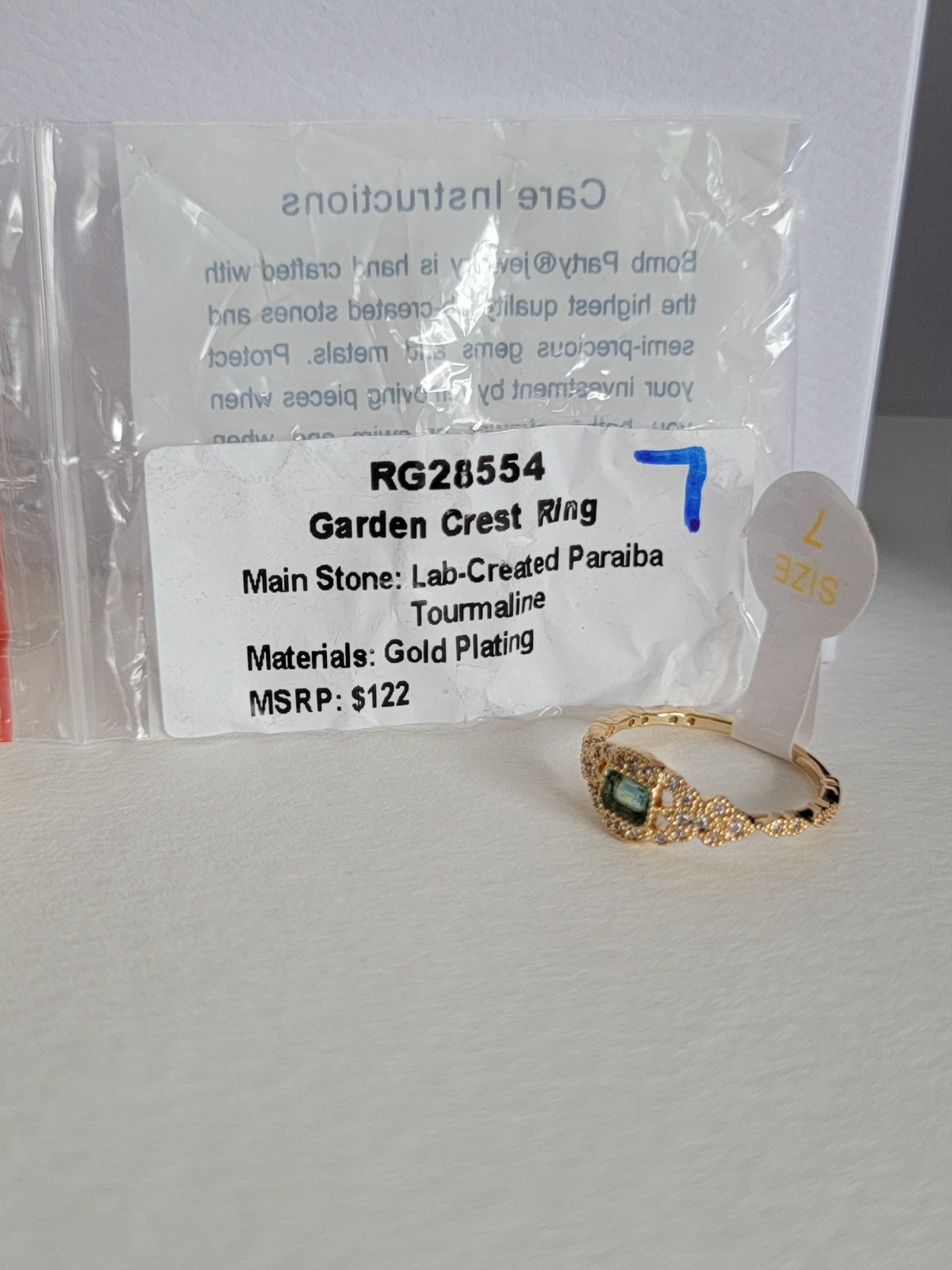 Bomb Party OG 7 “Garden Crest Ring” LC Paraiba Tourmaline, Gold Plating