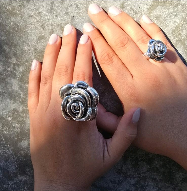 Nacrissa Rose Silver Flower Cocktail Statement Ring Size 7 Metal 900