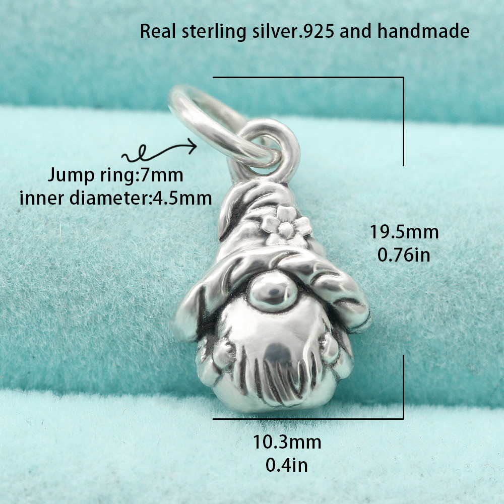Gnome Pendant Charm In Real 925 Sterling Silver Fairytale Fantasy Dwarf Pixie