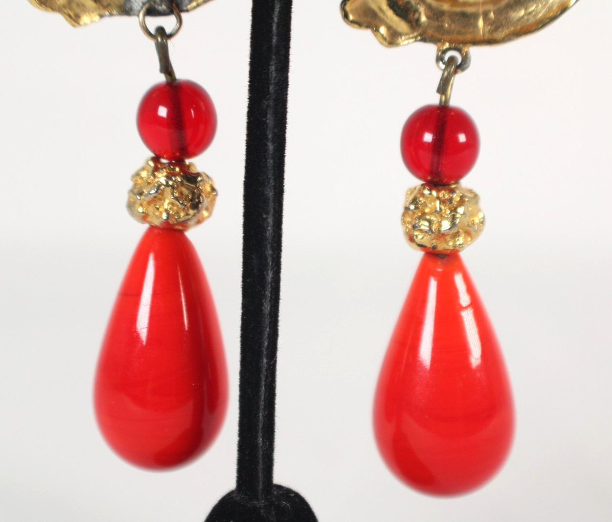 YVES SAINT LAURENT Vintage Gold Metal, Crystal & Glass S-Swirl Clip-On Earrings