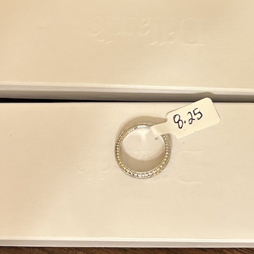 Size 8.25 Diamond CZ Half Eternity Band Ring Silver Tone Band No Mark