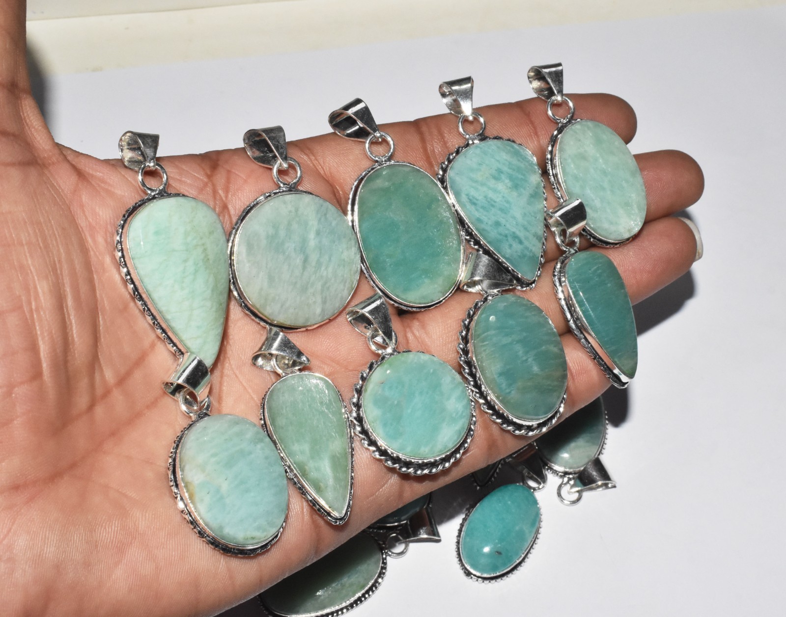 1-1000 Pcs Amazonite Pendant Wholesale Lot Bulk: Silver Plated Necklace WH-9