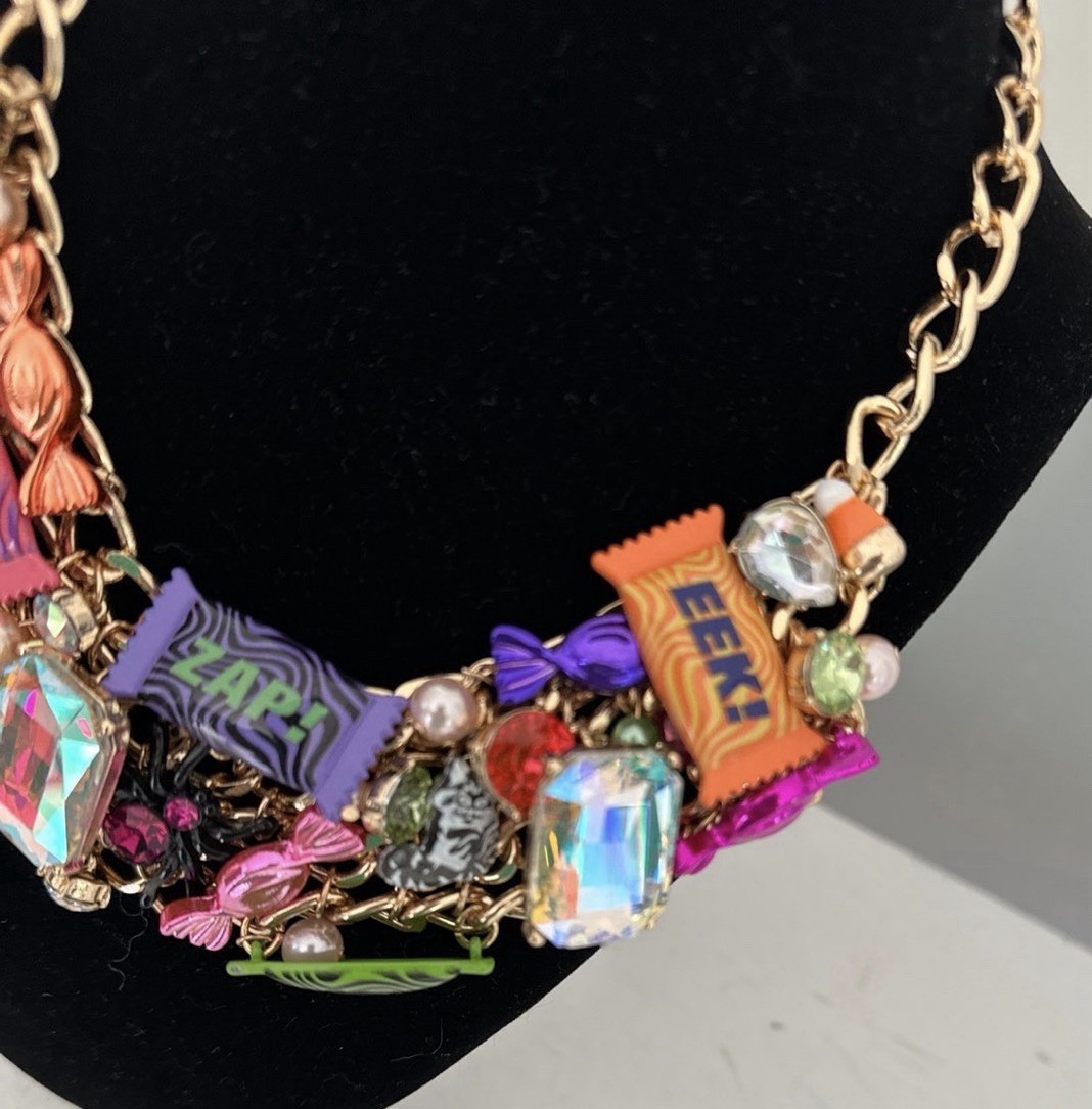 Betsey Johnson Necklace Halloween Candy Statement Chunky Charms Glow In Dark NWT