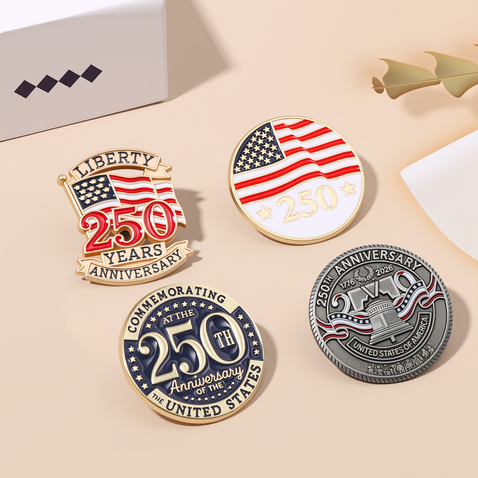 4pcs US 250th Anniversary Metal Enamel Emblem Brooches Set Unisex Patriotic Pins