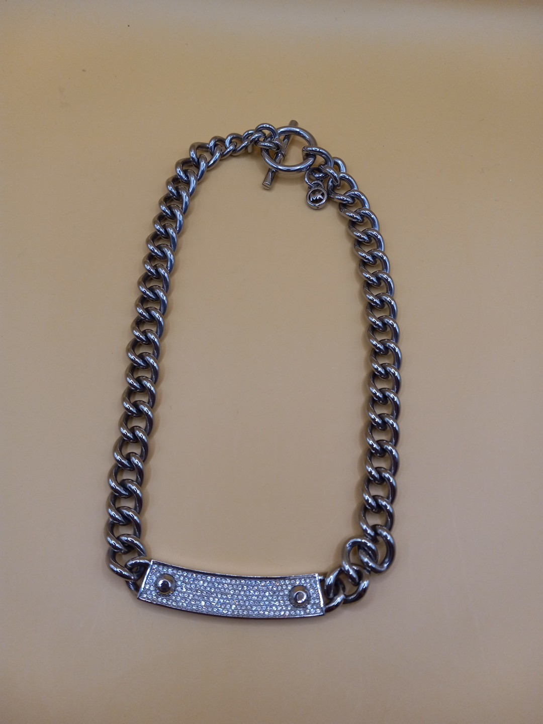Michael Kor Silver Tone Chunky Collar Reversible Necklace 18in