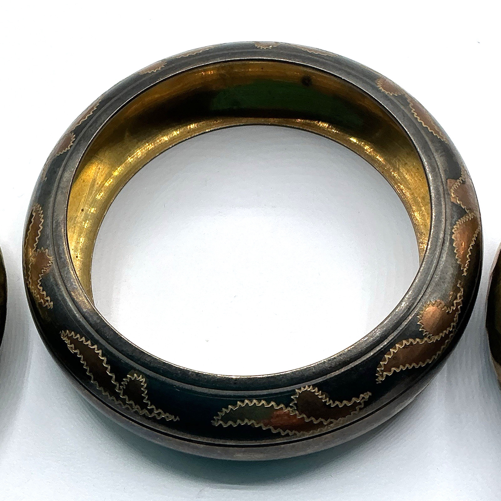 Lot of 3 Brass & Brass Plated Bangle Bracelets Hammered Copper Accents