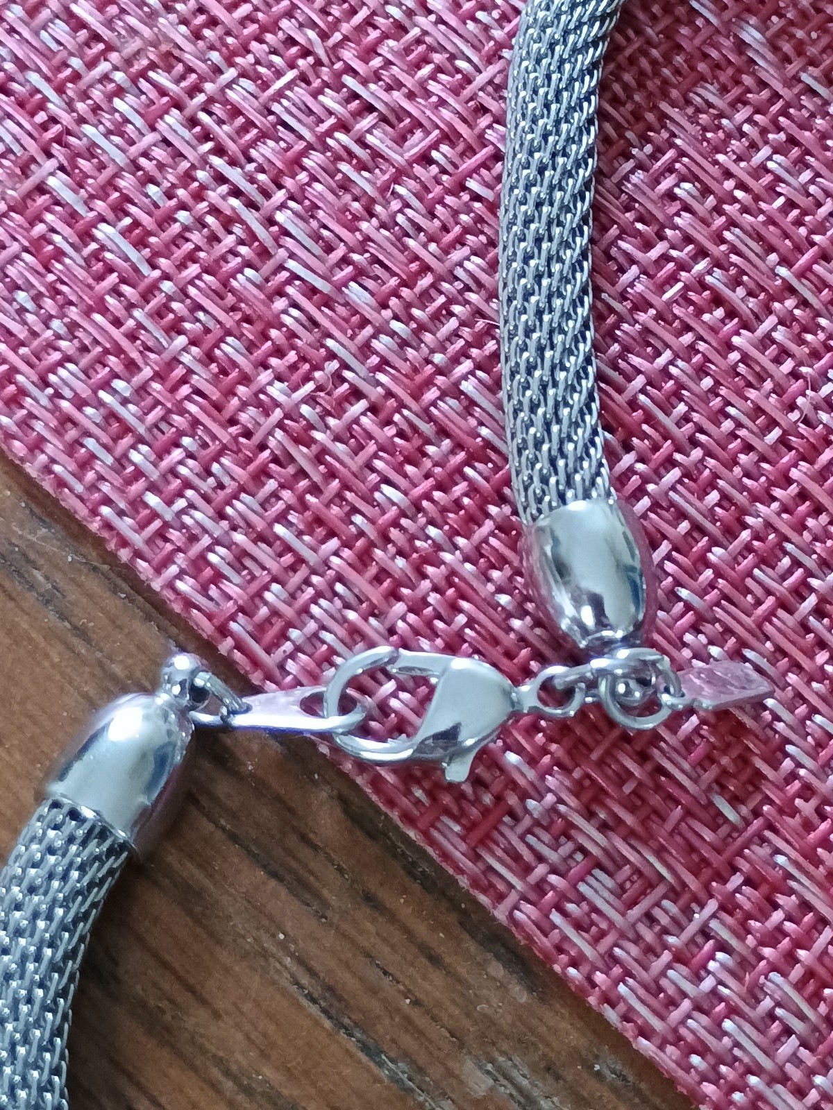 Metallic Silver Tone Snake Mesh Rope W Ring Charms Necklace