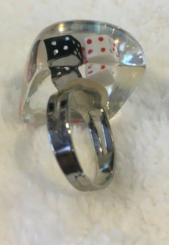Lucite Dice Translucent Ring Adjustable Band