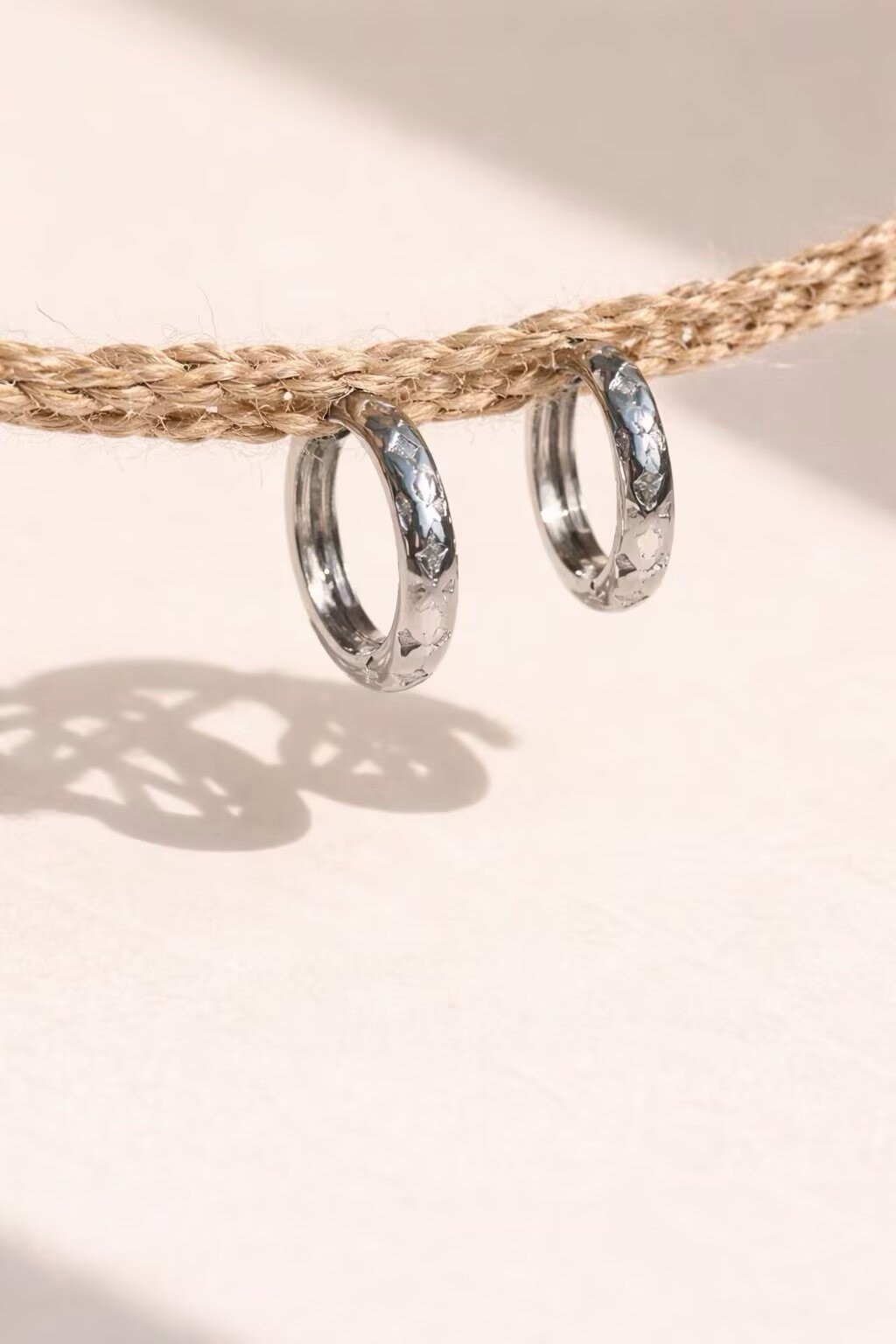 925 Silver Starburst Huggie Earrings Star Hoop Earrings Celestial Earrings 034