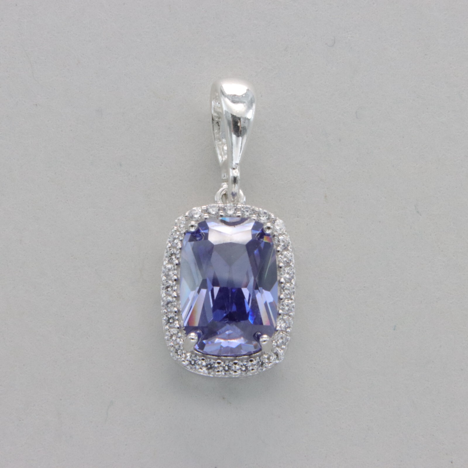 Square / Rectangle Blue TANZANITE CZ Pendant 925 STERLING SILVER Necklace #99e