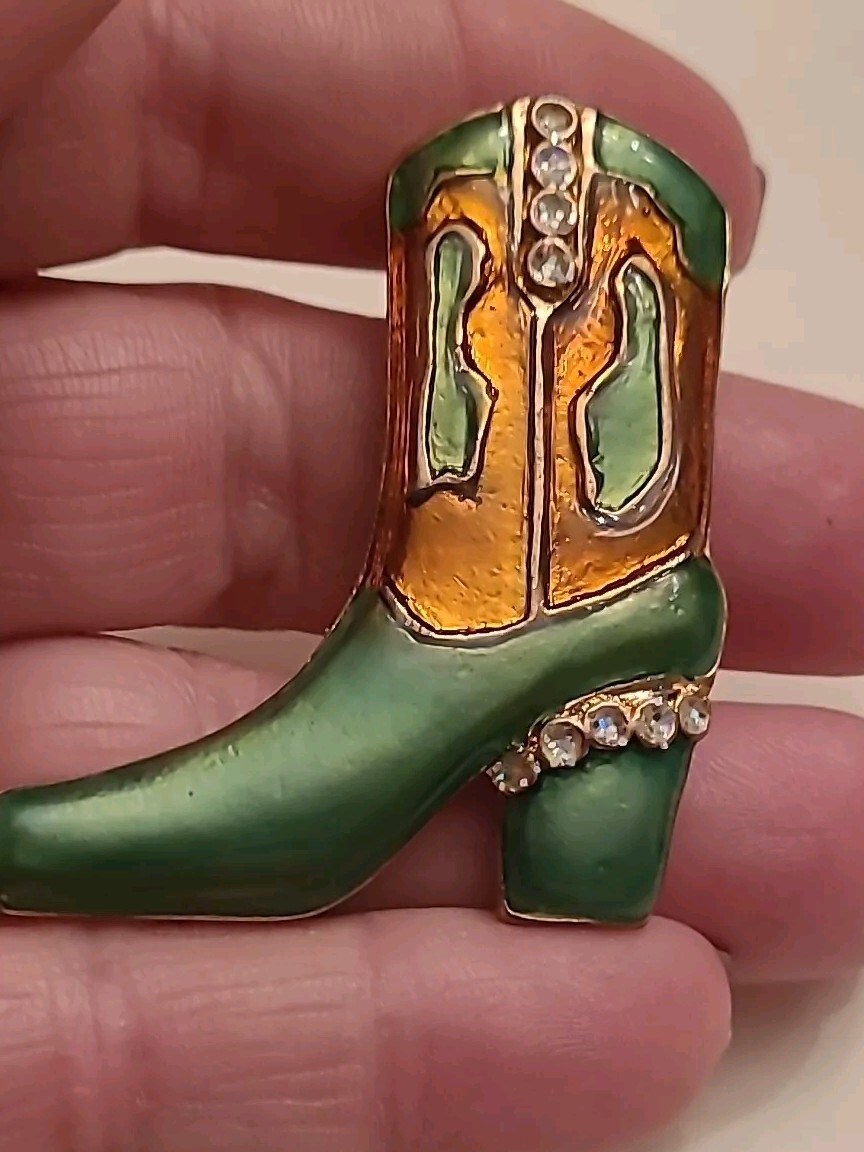 Western Mates Cowgirl Boot Broch Pin Enamel Layered 18K Gold Hand Painted